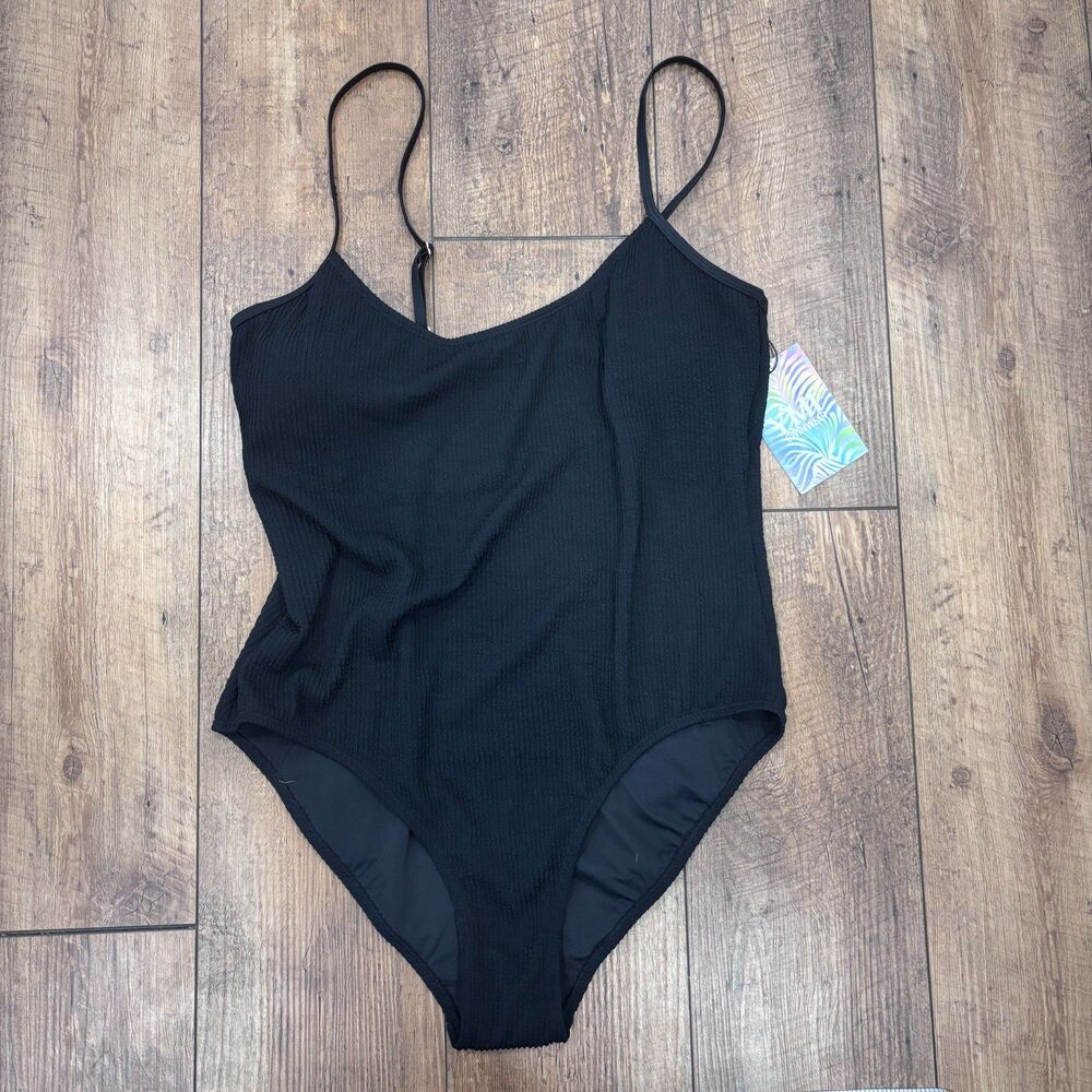 NWT YMI Swimwear Black One-Piece Swimsuit Solid Smocked Swim YOP-422BOSX Sz 1X